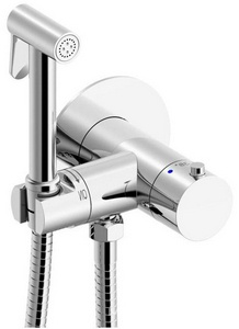 Смеситель-термостат совмещённый с гигиеническим душем, (готовый комплект: лейка, шланг, скрытая часть), (цв.хром),  ZZ Allen Brau Thermo Rund 5.60001-00