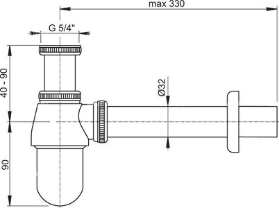 Сифон для умывальника D=32, для донного клапана, хром AlcaPlast Универсал A431