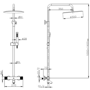 Стойка для душа со смесителем  Nikel Brush 468-T-NB верхний душ, цв.никель, ZZ Boheme UNO 468-T-NB