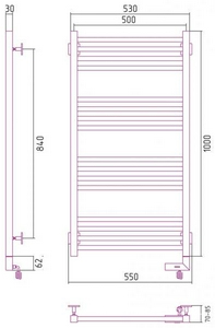 Полотенцесушитель " 2.0" 1000*500 мм, электрический, пульт управления справа, цв. черный матовый ZZ Сунержа Модус 31-5601-1050