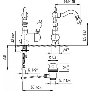 Смеситель для биде, с поворотным изливом, с д/к, (цв.бронза, ручка цв.белая),  ZZ Cezares Venezia VENEZIA-BSM2-02-Bi