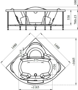 Ванна акриловая "СОРРЕНТО",148х148, каркас в компл, цв белый ZZ Radomir Сорренто 1-01-0-0-1-037