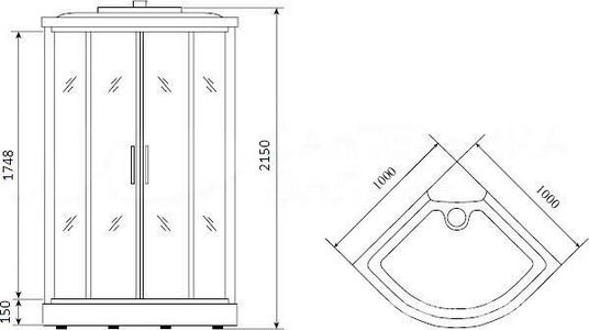 Душевая кабина закрытая, c крышей Eco, 100х100x215 см, верхний душ, зеркало, полки, сифон в компл, профиль белый, полотно матовое, ZZ Timo eco ТЕ-0701 Р