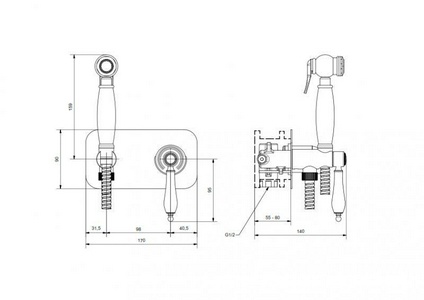 Смеситель встраиваемый в стену, с гигиеническим душем, (цв.золото, ручка цв.белый),  ZZ Cezares Aphrodite APHRODITE-DIF-03/24-Bi