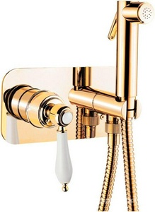 Смеситель встраиваемый в стену, с гигиеническим душем, (цв.золото, ручка цв.белый),  ZZ Cezares Aphrodite APHRODITE-DIF-03/24-Bi