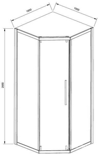 Душевой уголок 1000х1000хh2000мм, 5-ти угольный, раздвиж. дверь правая/левая, с 2 неподв.сегментами, (стекло прозрач 6мм, фурн.цв.черный мат),  ZZ Vincea Show VSP1-4SH100CLB