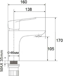 Смеситель для раковины, без донного клапана, цв.хром ESKO Mexico MX26