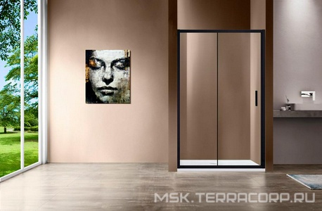 Дверь для душа, в нишу 1150хh1900мм, раздвижная, 1 дверь, 1 неподв.секция, правая/левая, (стекло прозрачное 6мм, фурн.цв.черный мат.),  ZZ Vincea Garda VDS-1G115CLB