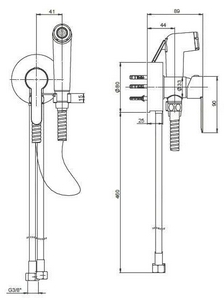 Смеситель с гигиен.душем, монтаж и подвод воды снаружи на плитку, (готовый комплект: лейка, шланг 125см.), (цв.хром),  ZZ Paini Aosta 92CR304KM