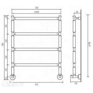 Полотенцесушитель 853x610мм, подвод воды int.540мм, (цв.хром), краны, крепёж в компл., (ГВС, 6 bar) Margaroli 2-442 ZZ Margaroli Sereno 2-442 CR