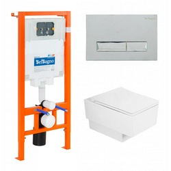 Комплект: унитаз подвесной безободковый, сиденье с микролифтом, инсталляция для подв.унитаза, крепёж, клавиша смыва цв.хром, Belbagno+Cezares Cadro ZZ