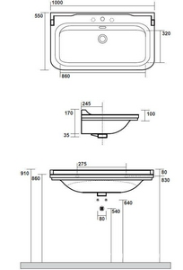 Раковина 100х55см, с 1 отв.д/смес., без крепл., (накладка отверстия перелива цв.хром),  ZZ Kerasan Waldorf 4142 K1
