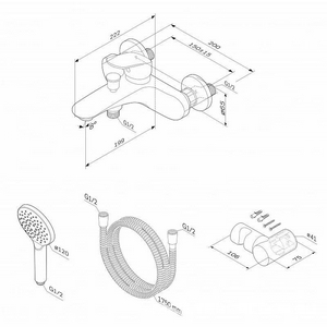 Смеситель для ванны/душа , с установочным комплектом, шланг, лейка, смеситель в компл, хром AMPM Like F8015000