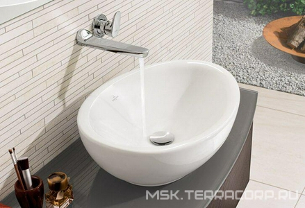 Раковина 595x440хh180мм, д/устан. на столешн., без отв.д/смес., с переливом, крепёж, стержень для д/к в компл, (цв.R1 white cer+), Aveo new gen ZZ Villeroy & Boch Aveo New Generation 413260R1