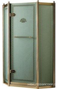 Душевое ограждение 100х100хh181см, J100 SX (петли слева), стекло матовое, декор "Cornucopia", профиль (цв. латунь),  ZZ Devon & Devon Savoy J/100 Oro/SX