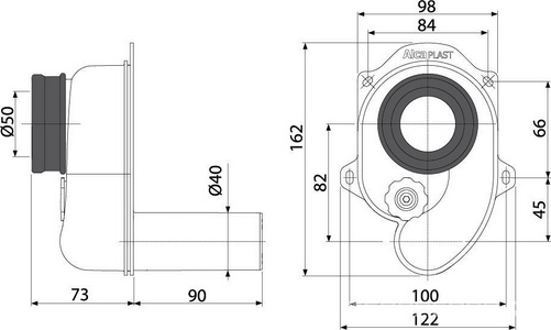 Сифон для писсуара, выпуск горизонтальный AlcaPlast Универсал A45B/AG210901240