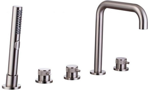 Смеситель для ванны, встраиваемый в борт, на 4 отверстия, с душ.гарнитуром, (цв.браш.никель),  ZZ Allen Brau Priority 5.31007-BN