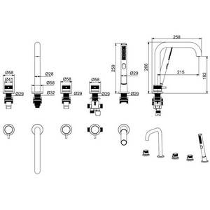 Смеситель для ванны, встраиваемый в борт, на 4 отверстия, с душ.гарнитуром, (цв.браш.никель),  ZZ Allen Brau Priority 5.31007-BN