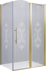 Душ.уголок 1000х1000хh1950мм, квадрат, распашная дверь с неподв.сегм. и бок.стенкой, ПРАВАЯ, (стекло прозр.с мат.узором 6мм, проф.цв.золото),GiubleoZZ Cezares Giubileo GIUBILEO-AH-11-100-CP-G-R