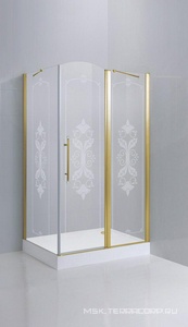 Душ.уголок 1000х1000хh1950мм, квадрат, распашная дверь с неподв.сегм. и бок.стенкой, ПРАВАЯ, (стекло прозр.с мат.узором 6мм, проф.цв.золото),GiubleoZZ Cezares Giubileo GIUBILEO-AH-11-100-CP-G-R