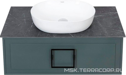 Столешница 983х489хh10мм, для тумбы 1000мм, с отверстиями для смесителя и сифона, ( Black Olive Light Lappato, цв.черный), La Fenice ZZ La Fenice Granite FNC-03-VS03-100