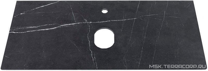 Столешница 983х489хh10мм, для тумбы 1000мм, с отверстиями для смесителя и сифона, ( Black Olive Light Lappato, цв.черный), La Fenice ZZ La Fenice Granite FNC-03-VS03-100