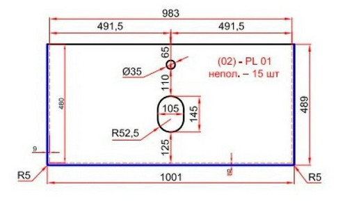 Столешница 983х489хh10мм, для тумбы 1000мм, с отверстиями для смесителя и сифона, ( Black Olive Light Lappato, цв.черный), La Fenice ZZ La Fenice Granite FNC-03-VS03-100