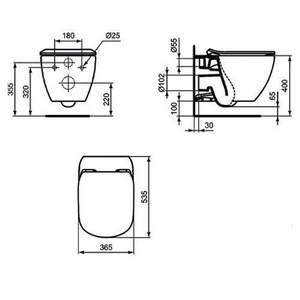 Унитаз подвесной 360х535мм, безободковый Aquablade, без сиденья, крепёж в компл., (цв.черный матовый),  Ideal Standard Tesi T0079V3