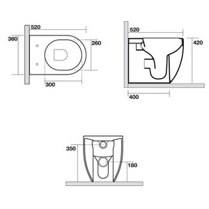 Унитаз напольный, пристенный 360х520мм, безободковый, БЕЗ сиденья, крепеж в компл.,  ZZ Kerasan Flo 311201