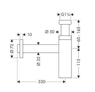 Сифон для раковины, 1 1/4, горизонтальная часть 330мм, (металл цв.матовый черный), Flowstar S ZZ Hansgrohe Универсал 52105670