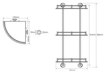 Полка для ванной тройная 270x270xh660мм, (полки стекло мат., / держат.цв. хром), Omega ZZ Bemeta Beta 104202152