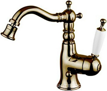 Смеситель для биде, (рычаг сбоку), с д/к, (цв. бронза, ручка цв. белый),  ZZ Gaia Canterbury RB6323 BR