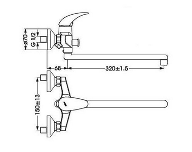 Смеситель для ванны/душа "", длинный излив, с душевым гарнитуром KL Vidima Орион BA005AA