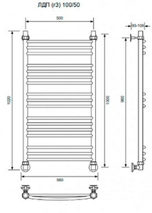 Полотенцесушитель "" гр3 500*1000 мм,водяной, RAL9016, белый, вентили в комплекте, ZZ Ника ЛДП 471050100