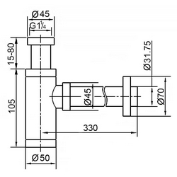Сифон для раковины 1*1/4, цилиндр, без донного клапана, цв. хром Azario Универсал AZ-108-CHR