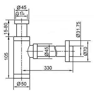 Сифон для раковины 1*1/4, цилиндр, без донного клапана, цв. хром Azario Универсал AZ-108-CHR