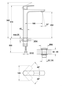Смеситель для раковины, высокий, донный клапан click clack в комплекте, цв.хром Cersanit Wisla 63059