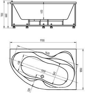 Акриловая ванна Акватек Вега R 170x105x45 см каркас, фронт. экран, слив-перелив, цвет белый ZZ Акватек vega VEG170-0000083