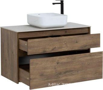 Тумба  подвесная 100 см без раковины, цвет дуб рустикальный (2 ящика) ZZ Aquanet Nova Lite 249521