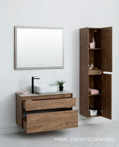 Тумба  подвесная 100 см без раковины, цвет дуб рустикальный (2 ящика) ZZ Aquanet Nova Lite 249521