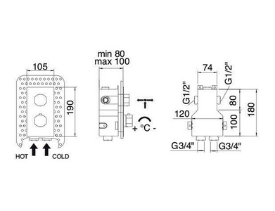 Смеситель для душа, термостат, встраиваемый в стену, с переключателем на 2 "Потребителя", (цв. хром)  ZZ 3M Hedo 7546HE CC