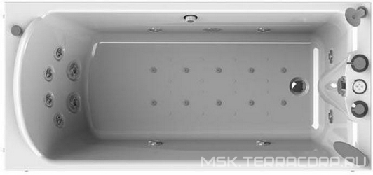 Ванна г/м "ЛАРЕДО 3-СТАНДАРТ-CHROME", 1680х700, рама-подставка, слив-перелив, 6 стандартных форсунок по периметру, 6 форсунок спинного массажа ZZ