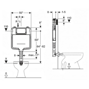 Бачок смывной, скрытого монтажа для пристенных унитазов, для клавиш , Bolero, Mambo, Geberit  8 см, 6/3 литра Geberit Sigma 109.791.00.1