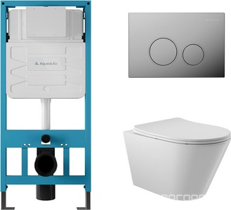 Компл.: унитаз подвесн.,безободк.,525х360мм, цв.белый глянц., сиденье с микролиф,,инстал. д/унитаза, крепёж, клавиша смыва Circulo цв.хром,  ZZ Aqueduto Cone AQDS008