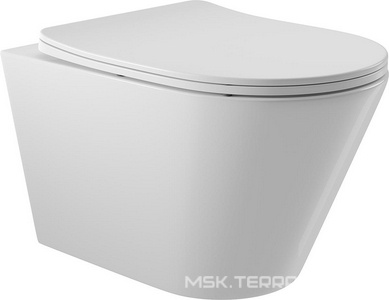 Компл.: унитаз подвесн.,безободк.,525х360мм, цв.белый глянц., сиденье с микролиф,,инстал. д/унитаза, крепёж, клавиша смыва Circulo цв.хром,  ZZ Aqueduto Cone AQDS008