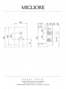 Смеситель для душа, встраиваемый в стену, на 2 потребителя, (цв.золото),  ZZ Migliore Kvant 25401