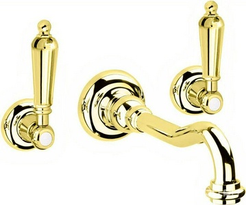 Смеситель для раковины, встраиваемый в стену, излив 215мм, (цв.золото, ручки пластик металл),  ZZ Cezares Retro FIRST-BLS1-03/24-M