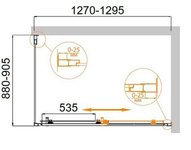 Душевой уголок 1300(1280-1320)х900(880-900)хh1950мм, прямоугольный, правый/левый, (стекло прозр.Idrorepellente 6мм, фурн.цв.хром),  ZZ Cezares Molveno MOLVENO-AH-11-130/90-C-Cr-IV
