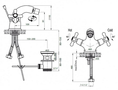 Смеситель для биде, c д/к, (цв.хром),  ZZ Cezares Retro RETRO-C-BS1-01