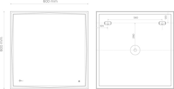 Зеркало прямоугольное 800х800 мм с подсветкой и без подогрева,  ZZ KVV Kyoto KT8080WH